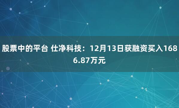 股票中的平台 仕净科技：12月13日获融资买入1686.87万元