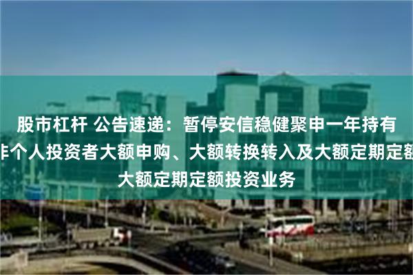 股市杠杆 公告速递：暂停安信稳健聚申一年持有混合基金非个人投资者大额申购、大额转换转入及大额定期定额投资业务