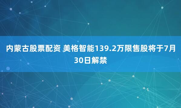 内蒙古股票配资 美格智能139.2万限售股将于7月30日解禁